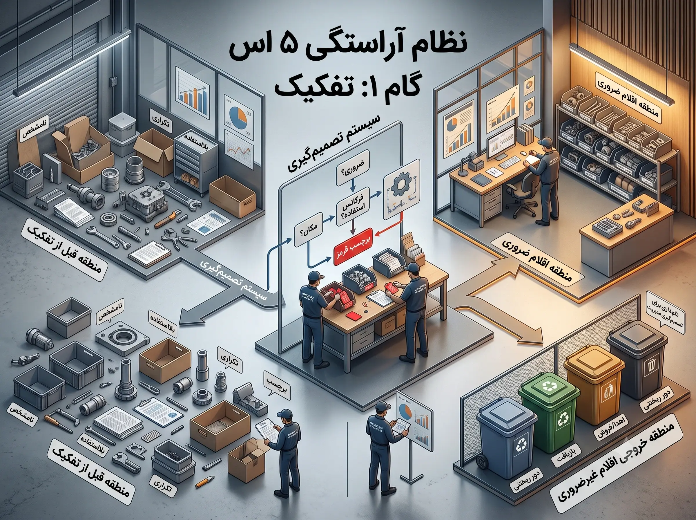 اصول 5S در مدیریت تولید
اجرای اصول 5S کارخانه
تاثیر 5S بر بهرهوری کارخانه
کلینیک مدیر ناب